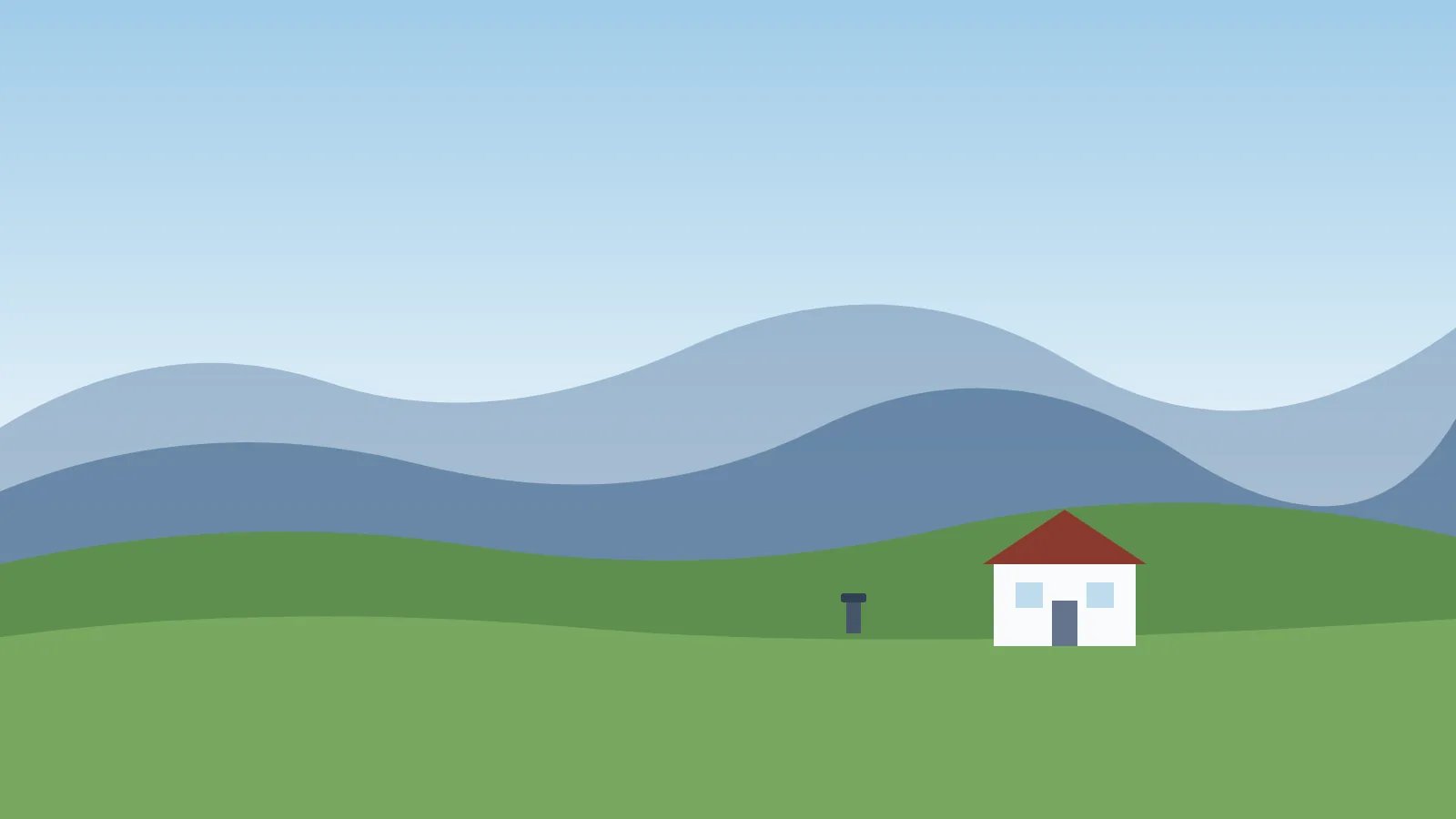 Illustration of Appalachian ridges with a farmhouse and a private wellhead